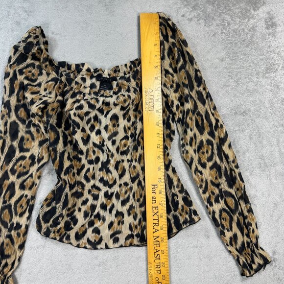 Vintage Leopard Print Silk Sheer Womens Cheetah Blouse Y2K Ruffled Cuffs XS - Picture 8 of 9